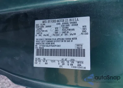 2000 Ford F-150 Lariat/Work Series/Xl/Xlt z USA, uszkodzony, nr VIN 1FTRX18L0YNA91261